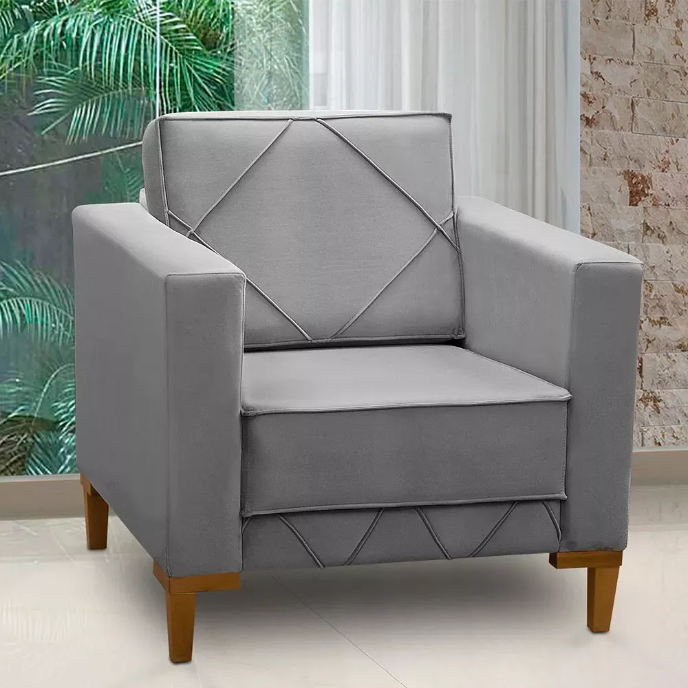 Image 1 of 7 of Poltrona Decorativa Sarah Veludo Cinza Chumbo Speciale Home