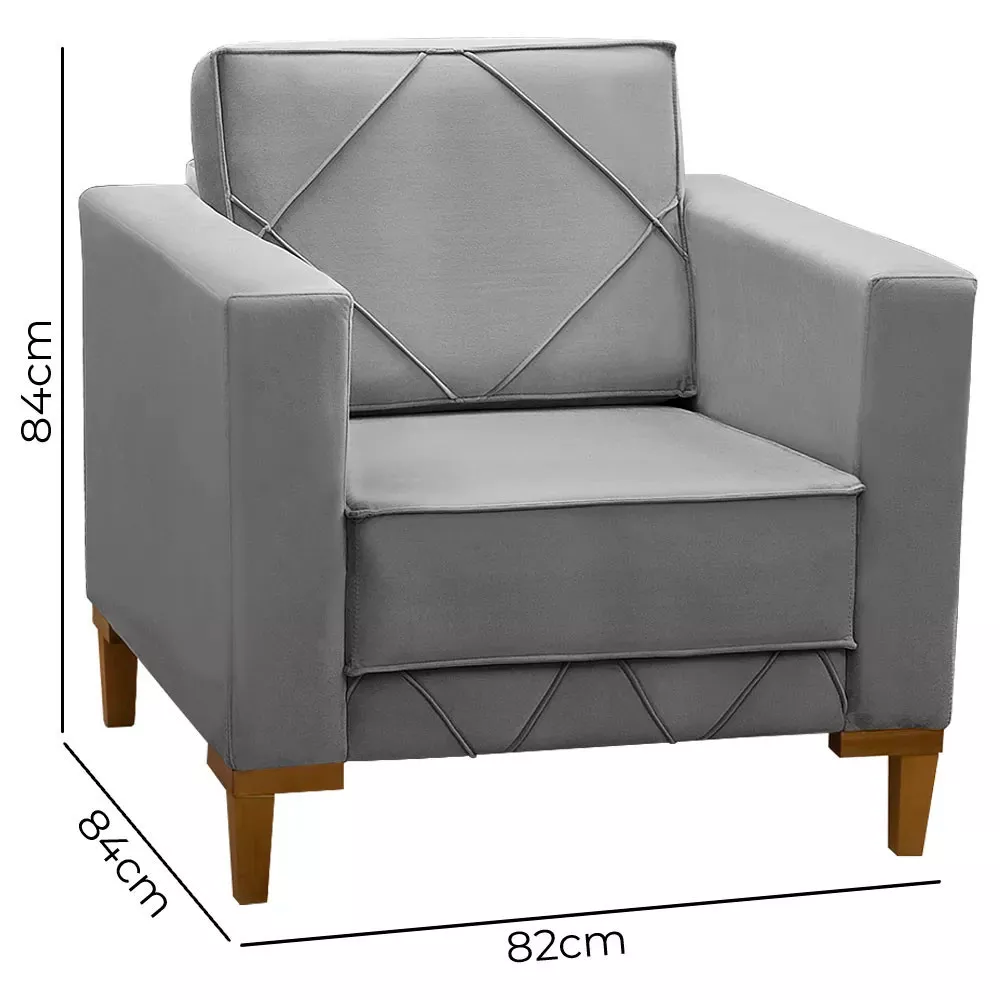 Image 5 of 7 of Poltrona Decorativa Sarah Veludo Cinza Chumbo Speciale Home