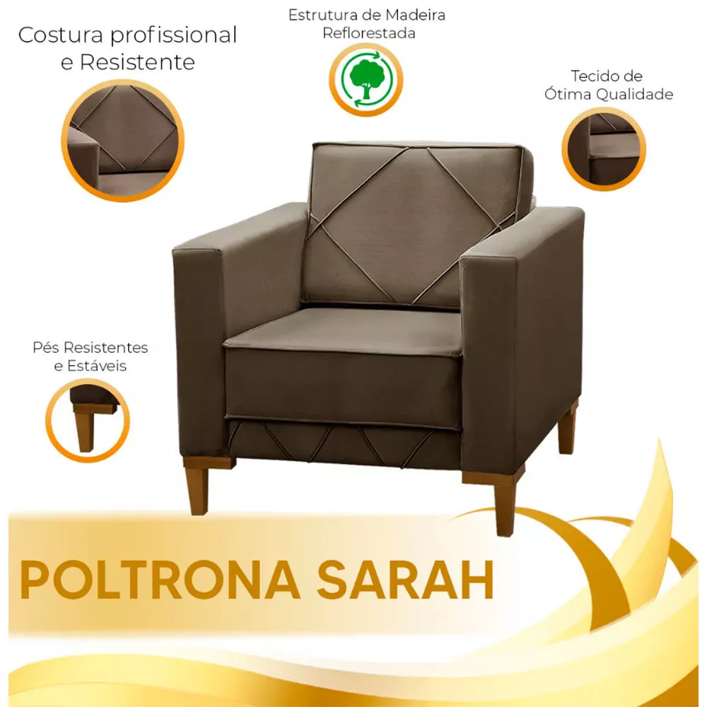 Image 6 of 7 of Poltrona Decorativa Sarah Veludo Castor Speciale Home
