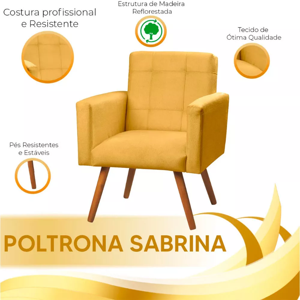 Image 6 of 7 of Poltrona Decorativa Sabrina Veludo Amarelo Speciale Home