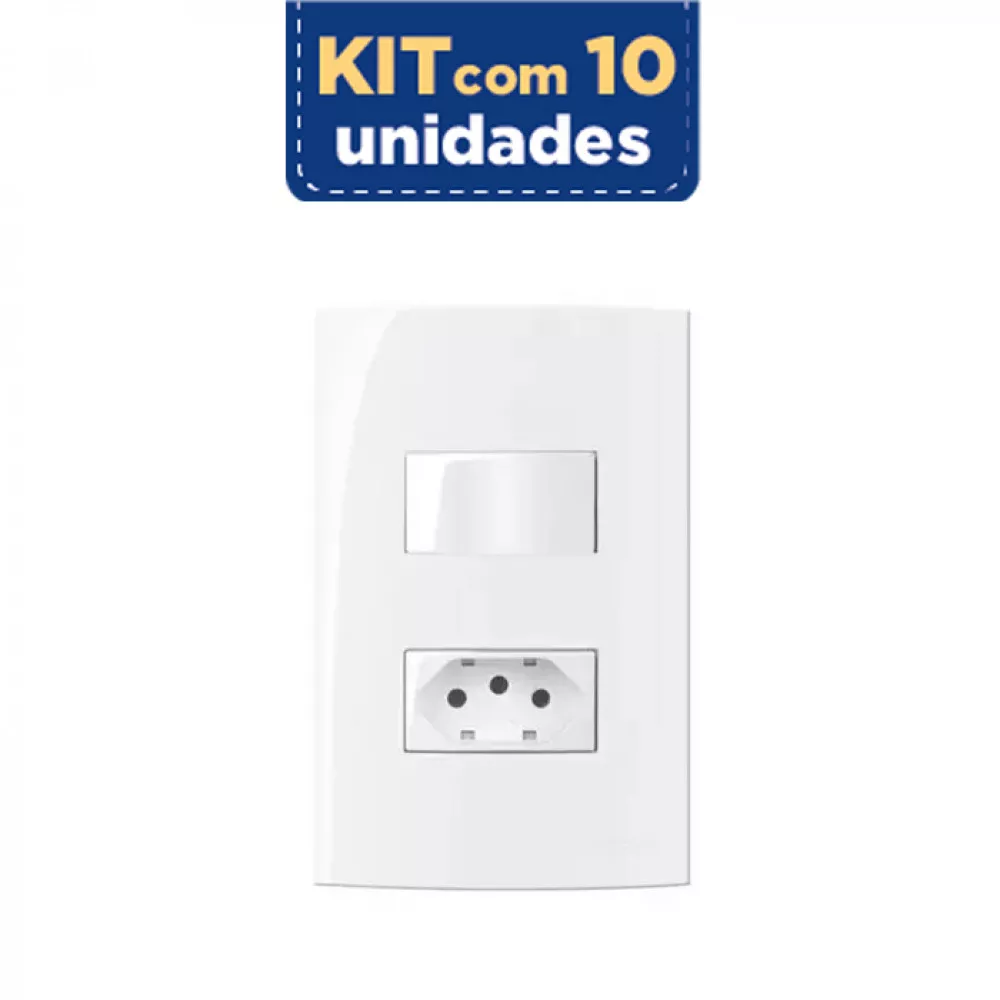 Image 0 of 1 of Interruptor Alto Brilho 1 Tecla Paralela + 1 Tomadas 2p+t 10a Sleek Margirius 10 Pçs