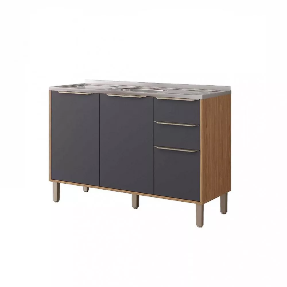 Image 0 of 2 of Balcão de Pia 3 Portas 2 Gavetas 120cm sem Pia 100 MDF Diva MGM Móveis