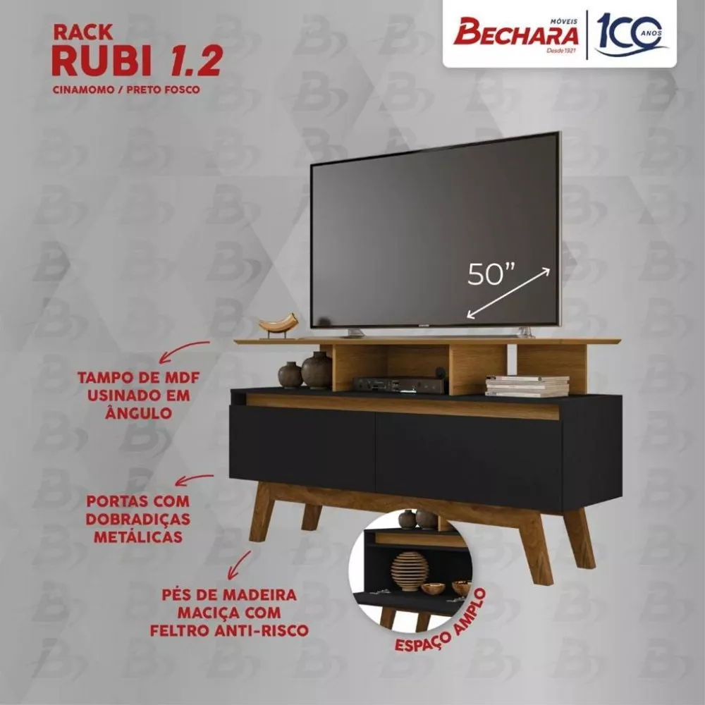 Image 4 of 5 of Rack para TV até 50 Polegadas 2 Portas com Pés de Madeira Rubi 1.2 Bechara