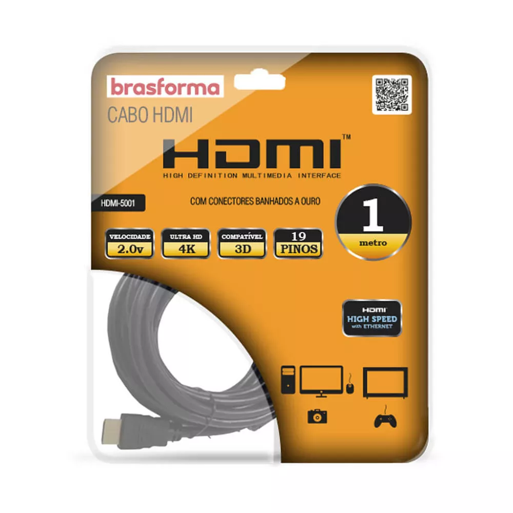 Image 1 of 2 of Cabo HDMI 4K 1m Brasforma HDMI5001