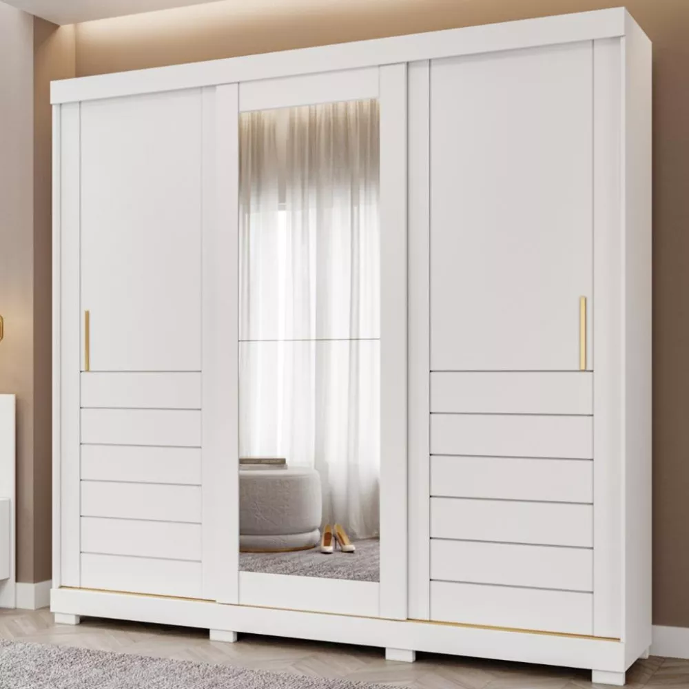 Image 0 of 4 of Guarda Roupa Casal com Espelho e Pés 3 Portas de Correr 100 MDF Cecilia Slide Panan