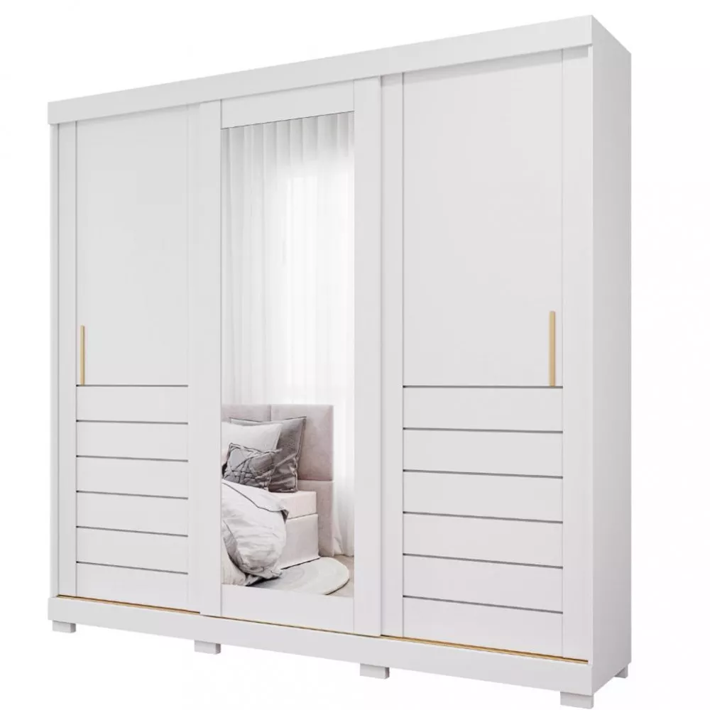 Image 1 of 4 of Guarda Roupa Casal com Espelho e Pés 3 Portas de Correr 100 MDF Cecilia Slide Panan