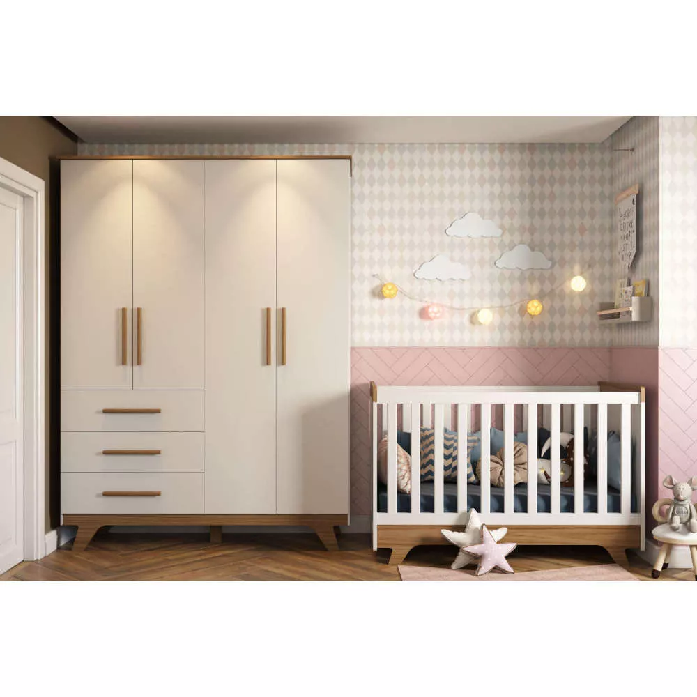 Image 0 of 7 of Quarto de Bebê Berço Mini Cama E Guarda-Roupa 4 Portas Retrô Móveis Peroba