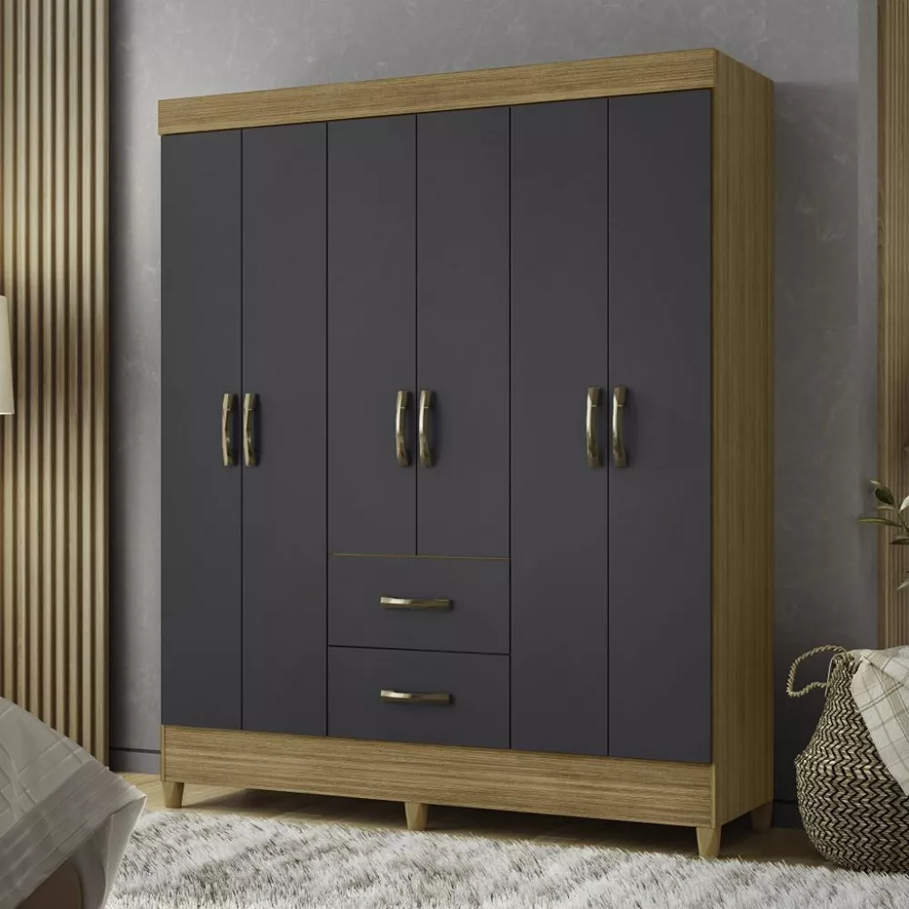 Image 0 of 4 of Guarda Roupa Casal 6 Portas 2 Gavetas com Pés Mobi Albatroz