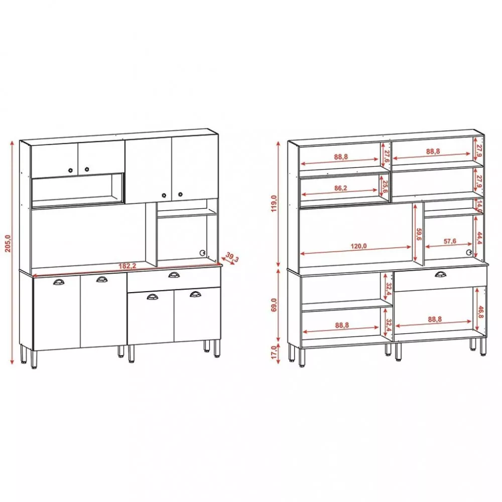 Image 3 of 4 of Cozinha Compacta 8 Portas 1 Gaveta com Tampo Core Kits Paraná