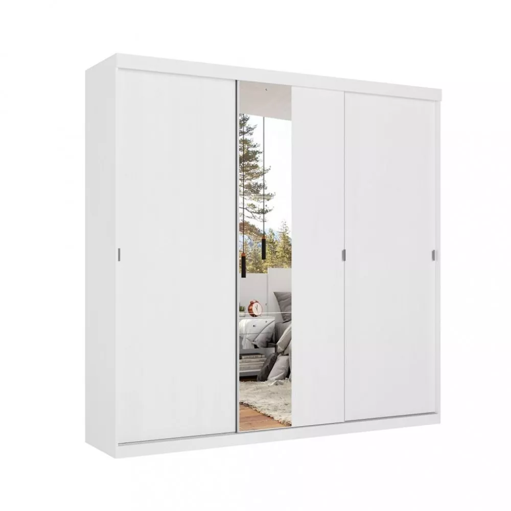 Image 1 of 4 of Guarda Roupa Casal Espelho 3 Portas de Correr 4 Gavetas Prime Plus Slim Glass THB