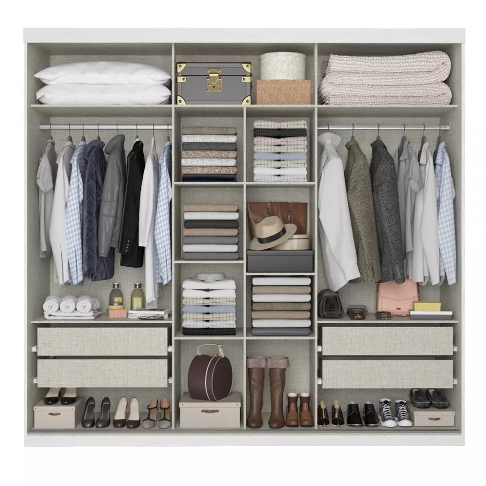 Image 2 of 4 of Guarda Roupa Casal Espelho 3 Portas de Correr 4 Gavetas Prime Plus Slim Glass THB