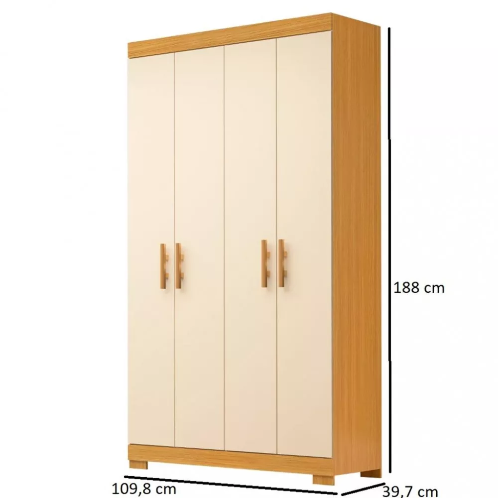 Image 3 of 4 of Guarda Roupa Solteiro com Pés 4 Portas 100 MDF Lana ACP Móveis