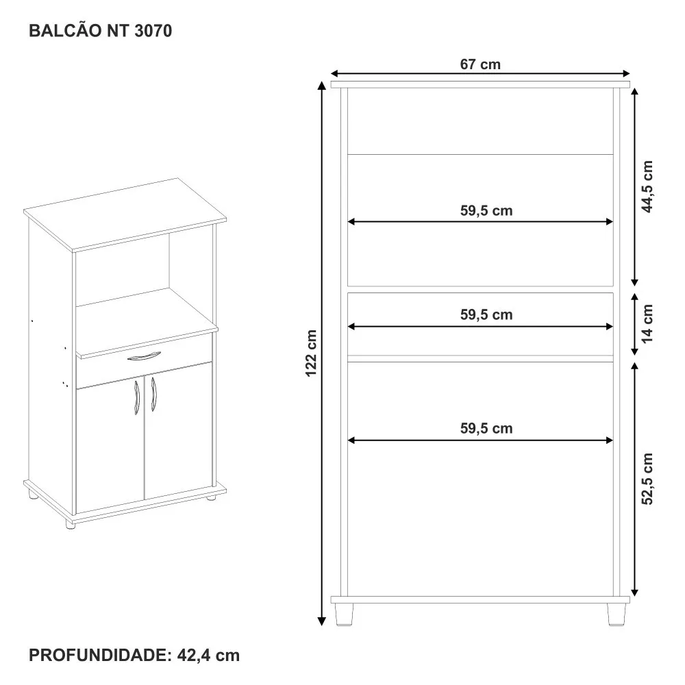 Image 4 of 5 of Balcão Multiuso 2 Portas 1 Gaveta com Tampo NT3070 Notável Móveis