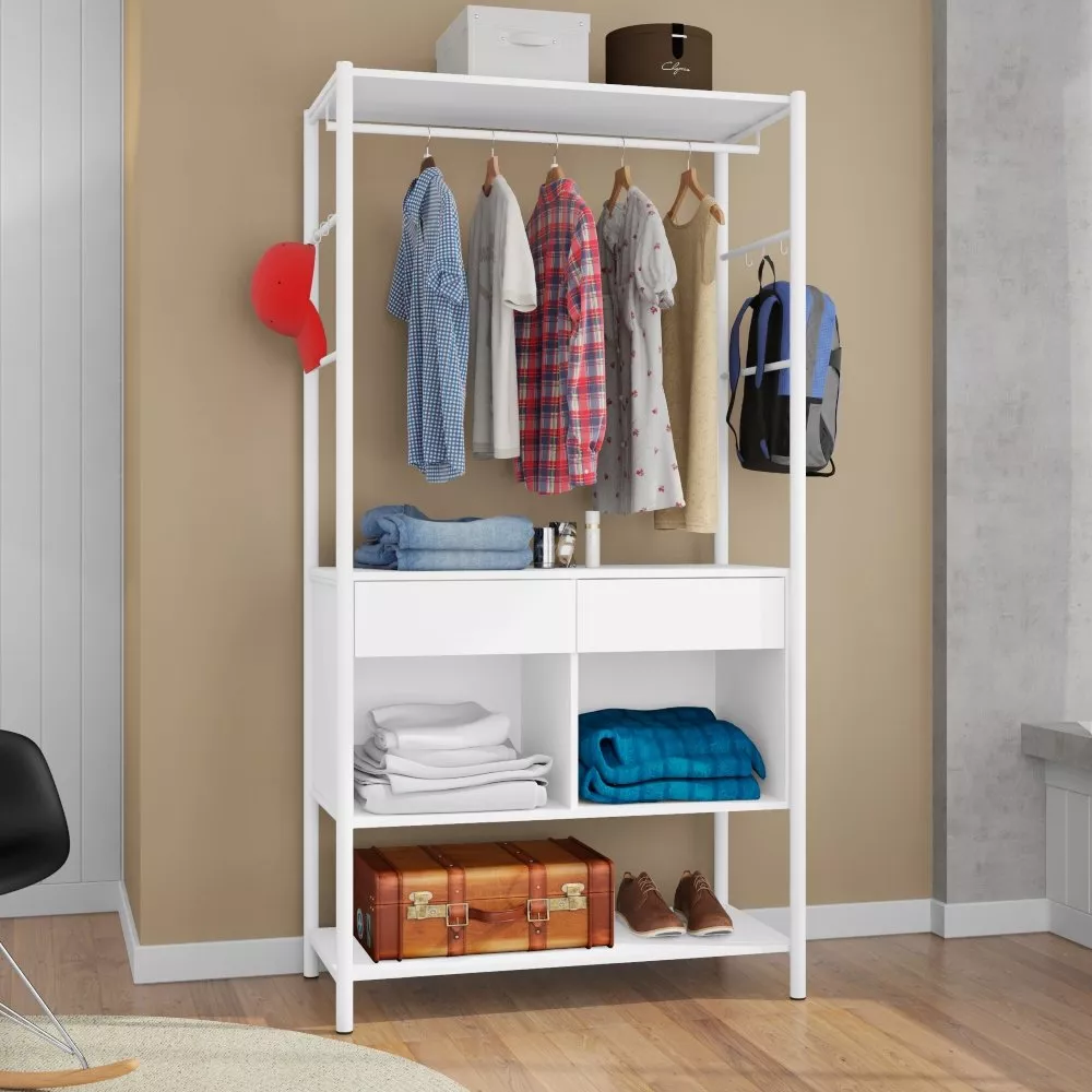 Image 0 of 3 of Guarda Roupa Closet Solteiro com Pés 2 Gavetas Paris Artefamol