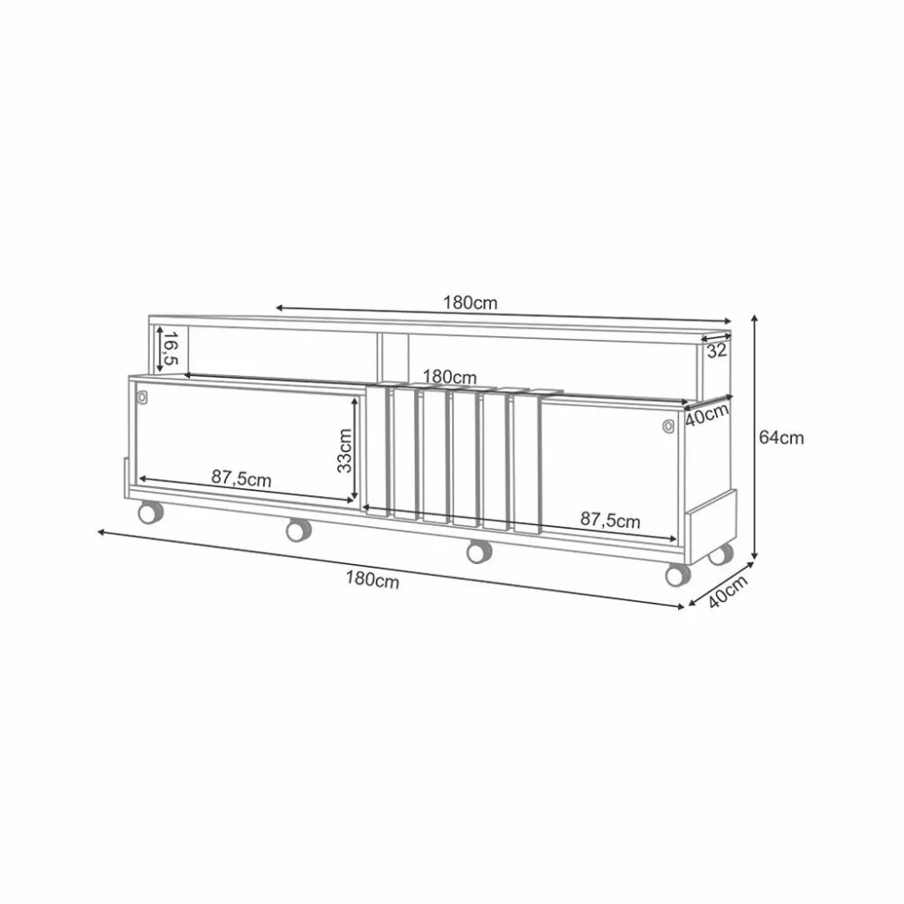Image 2 of 3 of Rack para Tv até 70 Polegadas 2 Portas Ripado com Rodízios Graci HB Móveis