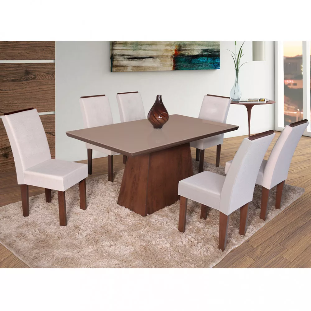 Image 1 of 2 of Conjunto Mesa São Carlos Florença Com 6 Cadeiras Roman Com Apliques
