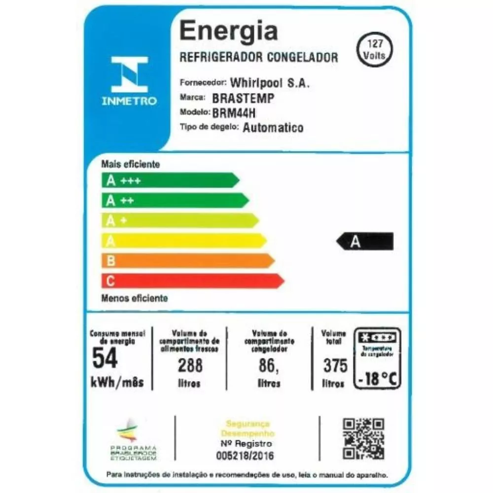 Image 4 of 6 of Geladeira / Refrigerador Brastemp 375 Litros 2 Portas Frost Free BRM44HK