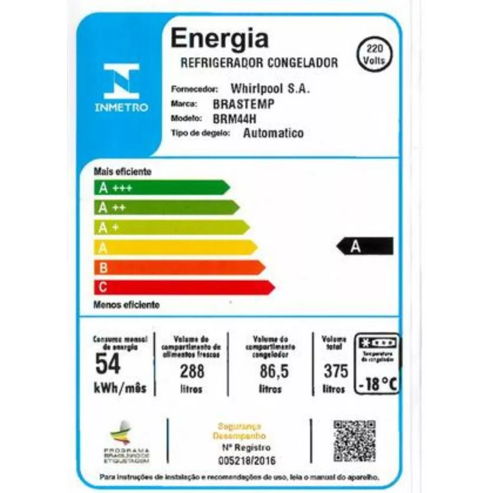 Image 5 of 6 of Geladeira / Refrigerador Brastemp 375 Litros 2 Portas Frost Free BRM44HK