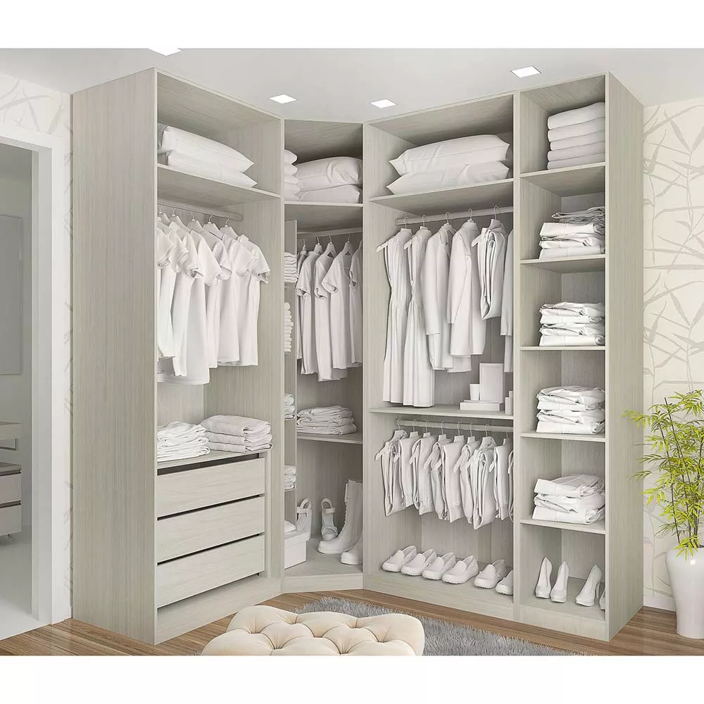 Image 0 of 6 of Guarda Roupas de Canto Closet Aberto 4 Módulos com 3 Gavetas 4 Cabideiros Prime Luciane Móveis