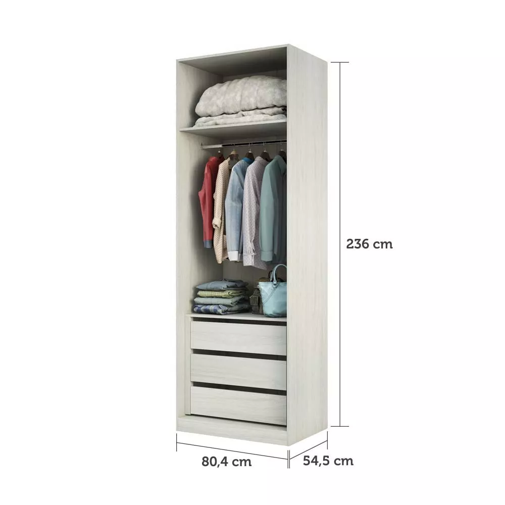 Image 3 of 6 of Guarda Roupas de Canto Closet Aberto 4 Módulos com 3 Gavetas 4 Cabideiros Prime Luciane Móveis