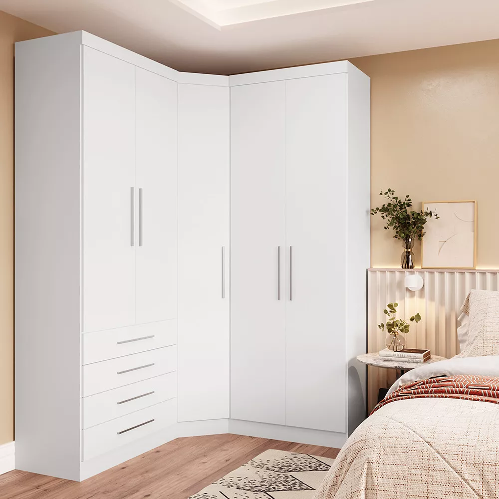 Image 0 of 5 of Guarda Roupas Modulado de Canto Diagonal 3 Peças com 5 Portas e 4 Gavetas Alpes Luciane Móveis
