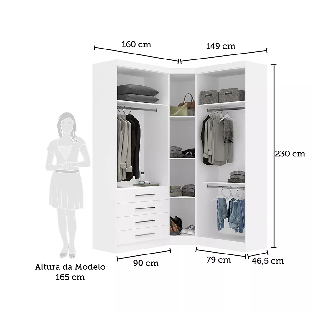 Image 1 of 5 of Guarda Roupas Modulado de Canto Diagonal 3 Peças com 5 Portas e 4 Gavetas Alpes Luciane Móveis