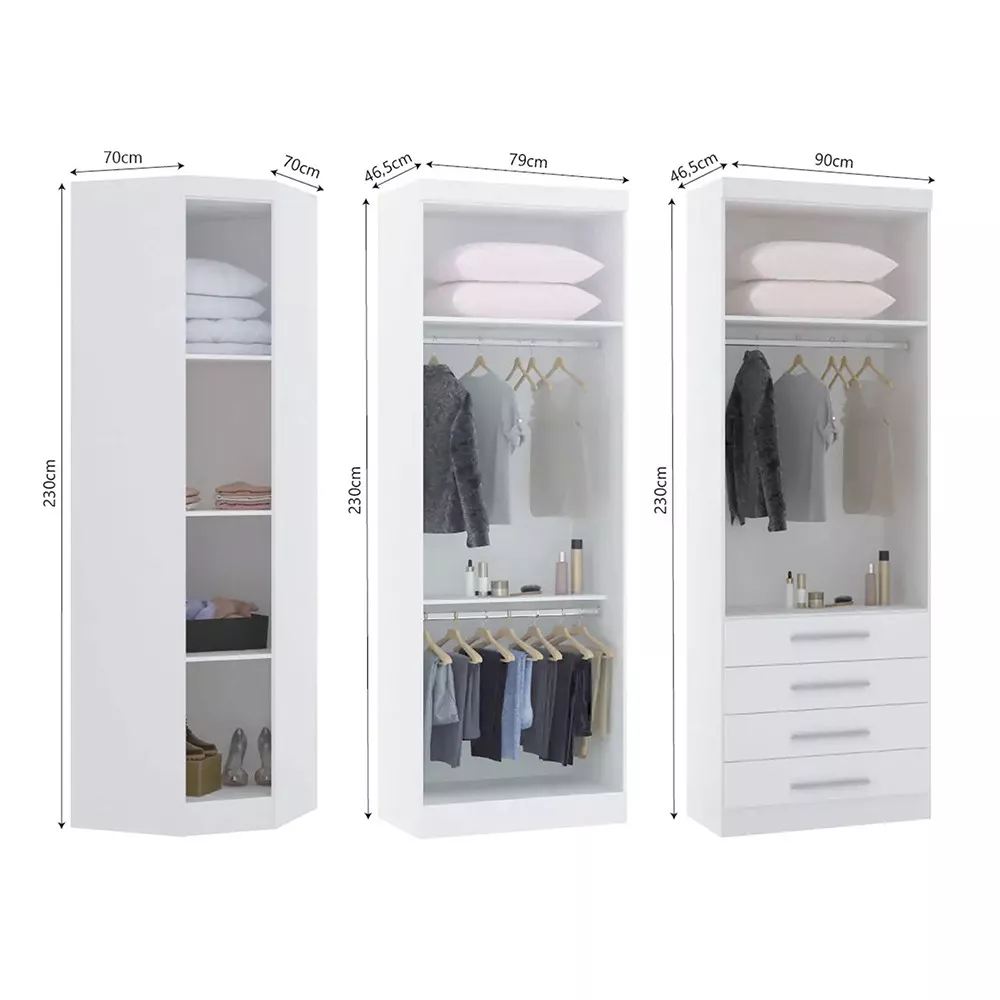 Image 2 of 5 of Guarda Roupas Modulado de Canto Diagonal 3 Peças com 5 Portas e 4 Gavetas Alpes Luciane Móveis