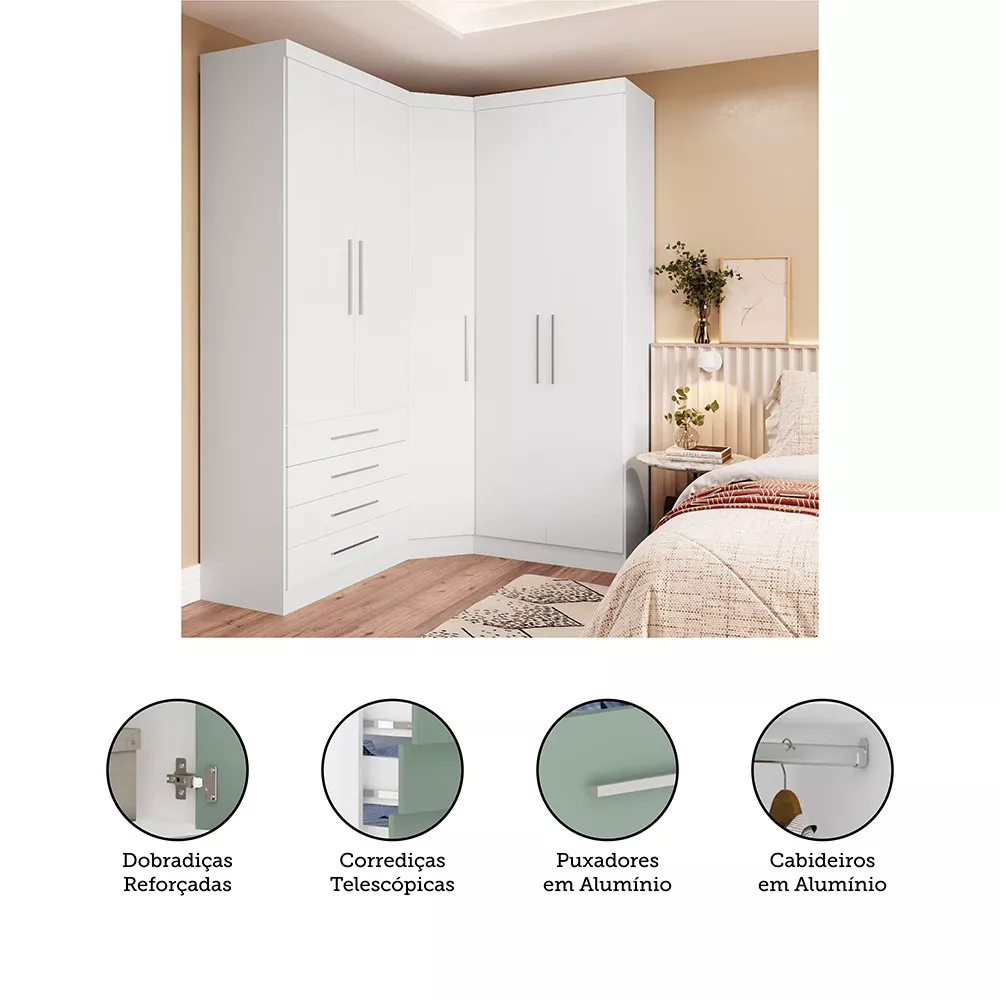 Image 3 of 5 of Guarda Roupas Modulado de Canto Diagonal 3 Peças com 5 Portas e 4 Gavetas Alpes Luciane Móveis