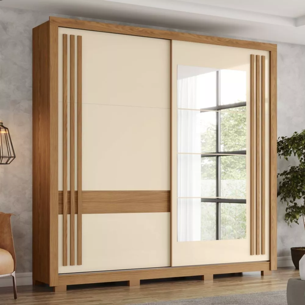 Image 1 of 8 of Guarda Roupa casal 2 portas de correr com Espelho Henn Flex