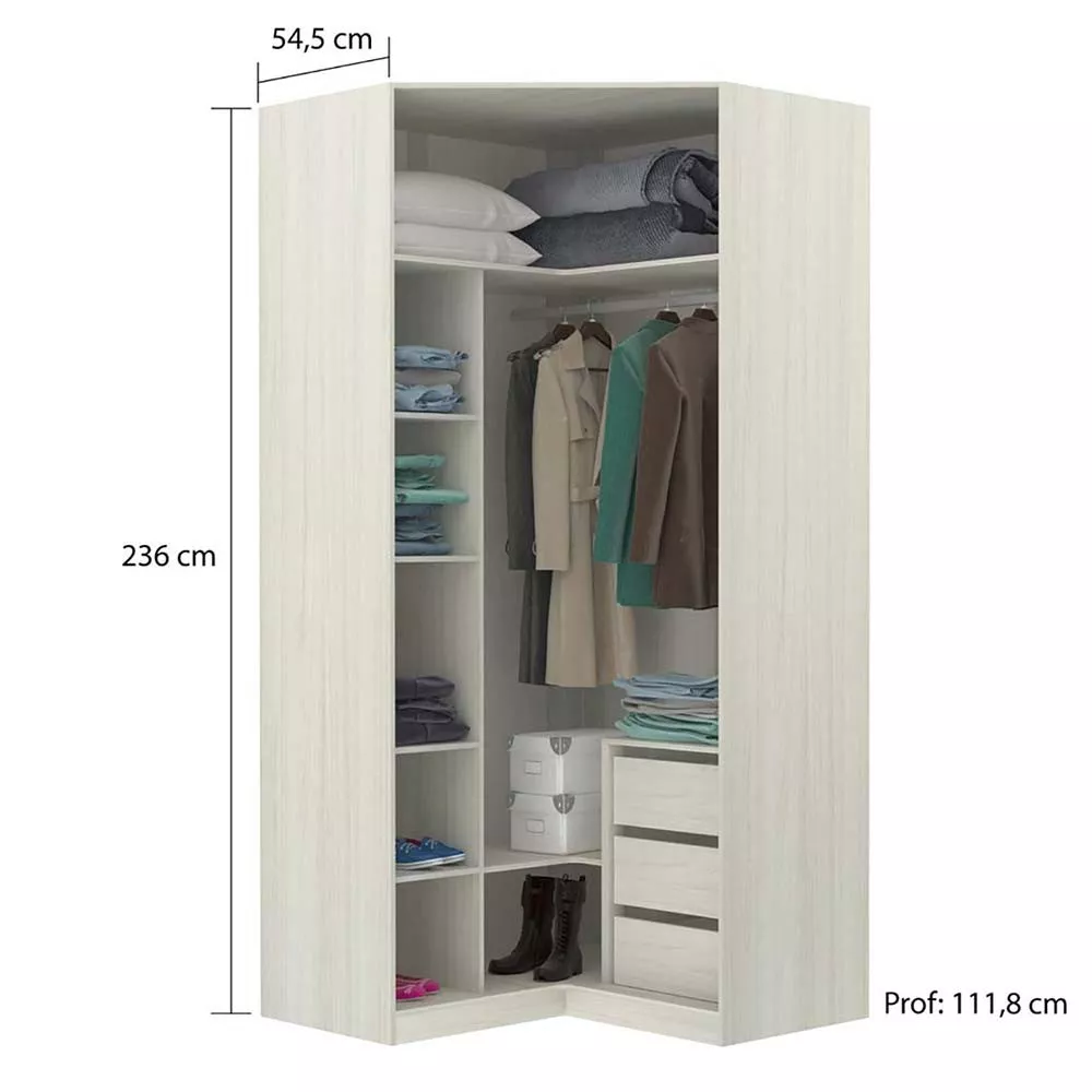Image 3 of 5 of Guarda Roupa de Canto Closet 3 Módulos sem Portas 5 Cabideiros e 6 Gavetas Prime Luciane Móveis