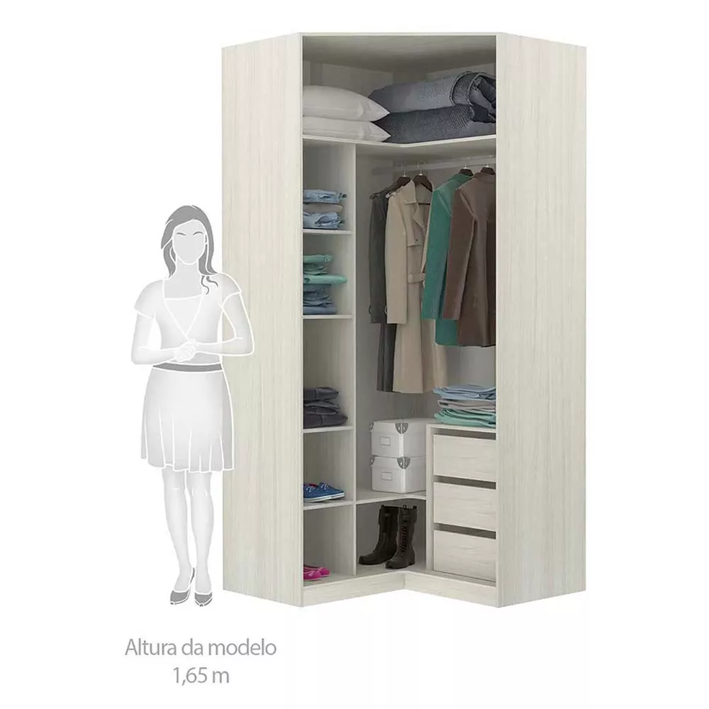 Image 4 of 5 of Guarda Roupa de Canto Closet 3 Módulos sem Portas 5 Cabideiros e 6 Gavetas Prime Luciane Móveis