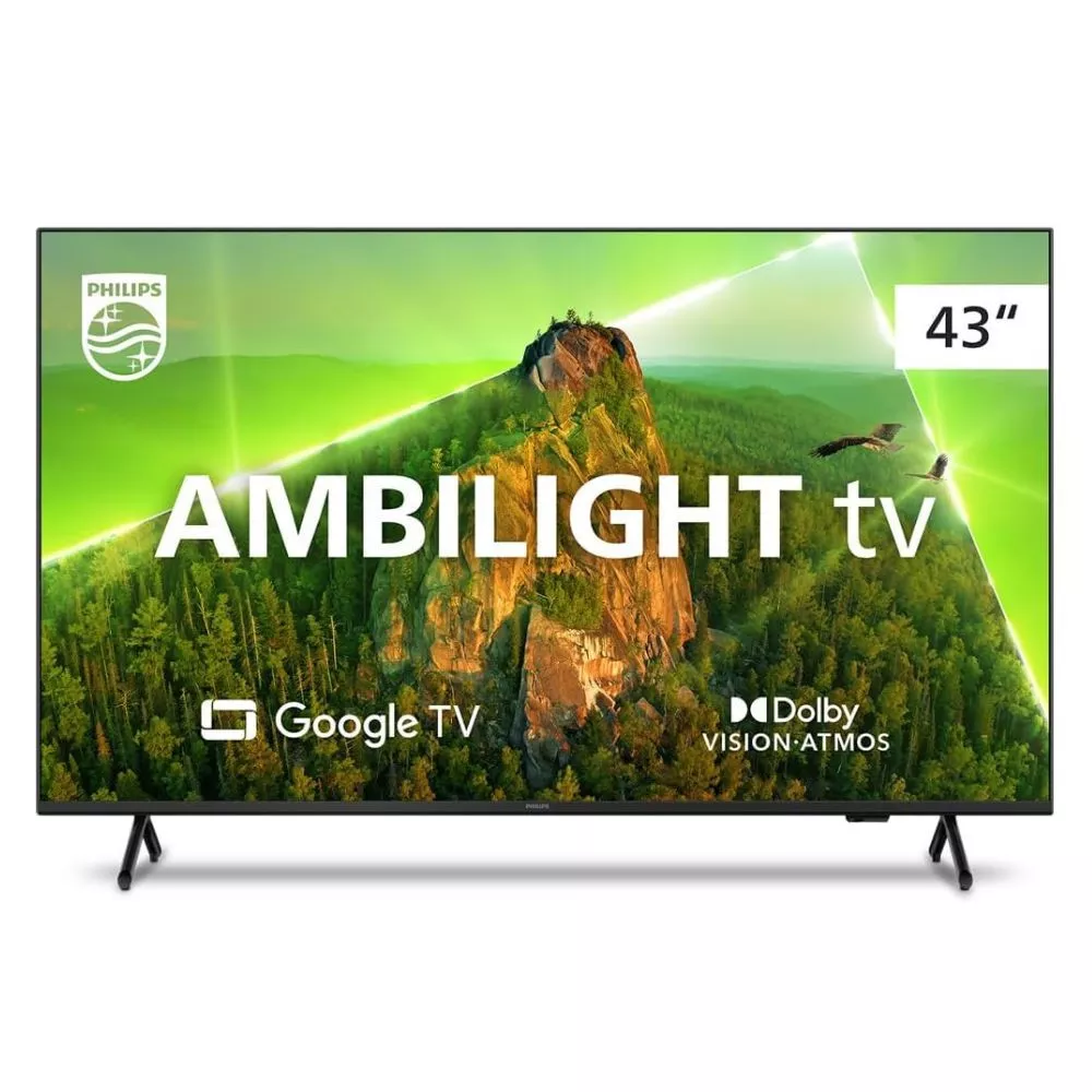 Image 1 of 7 of Smart TV 43 Philips Ambilight Google TV Comando de Voz Dolby Vision Atmos