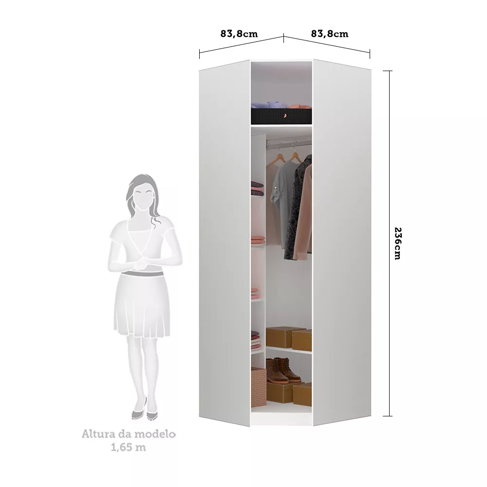 Image 1 of 3 of Guarda Roupa Closet Aberto Canto Diagonal 5 Prateleiras 1 Cabideiro 83,8cm Prime Luciane Móveis