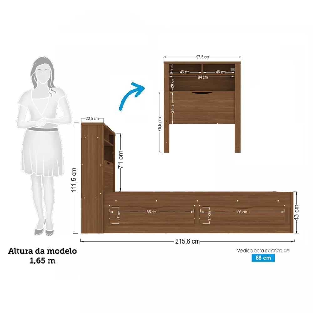 Image 2 of 9 of Cama de Solteiro com 2 Gavetas e Baú Invicta Santos Andirá