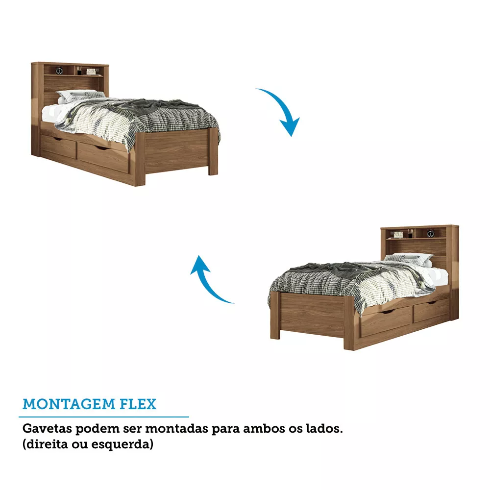 Image 3 of 9 of Cama de Solteiro com 2 Gavetas e Baú Invicta Santos Andirá