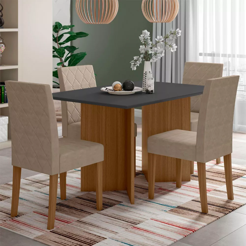 Image 0 of 10 of Conjunto Sala de Jantar Retangular Mesa Helo 120cm e 04 Cadeiras Jade Poliman Móveis