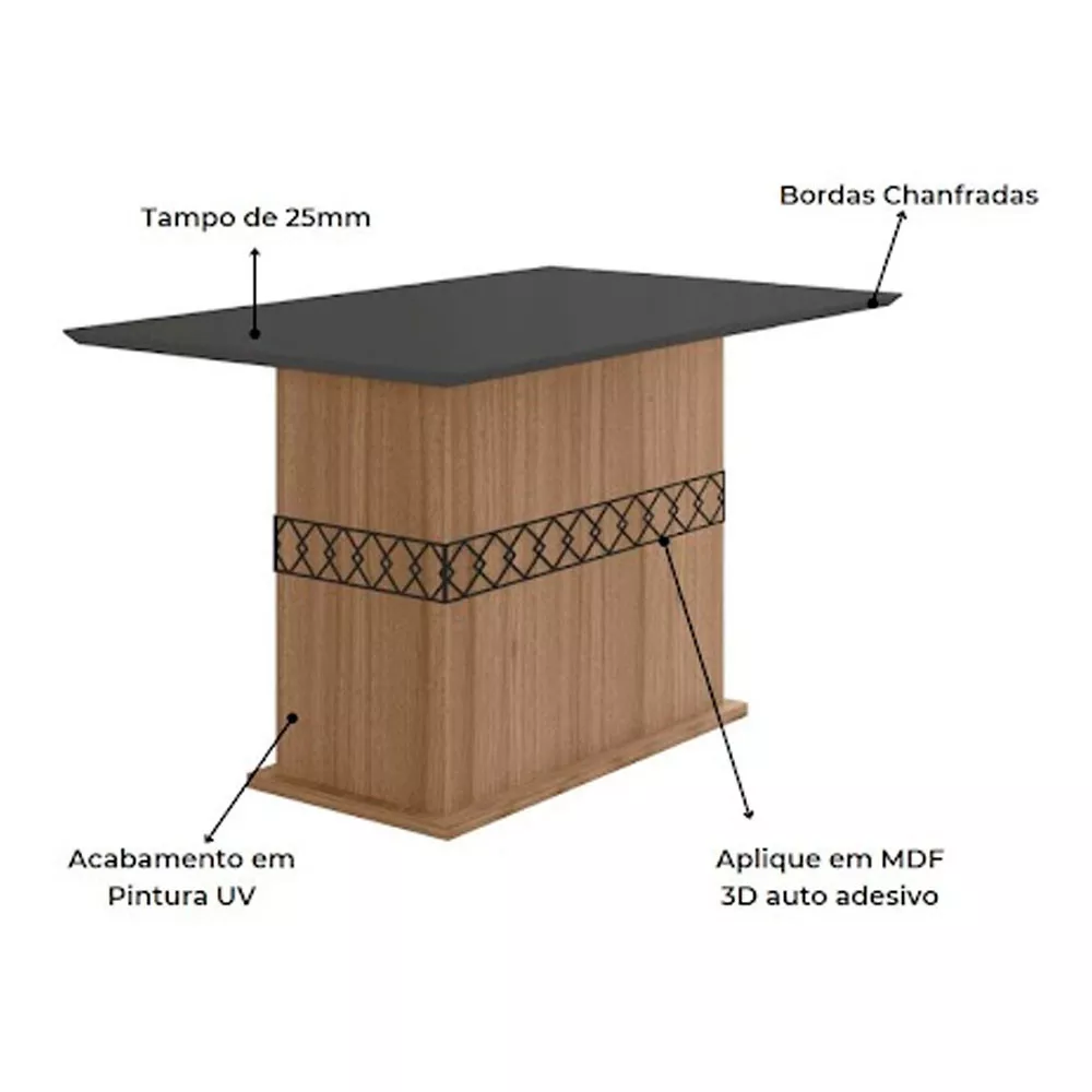 Image 2 of 7 of Conjunto Sala de Jantar Mesa com Tampo Chanfrado Agata 4 Cadeiras Estofadas Jade Poliman