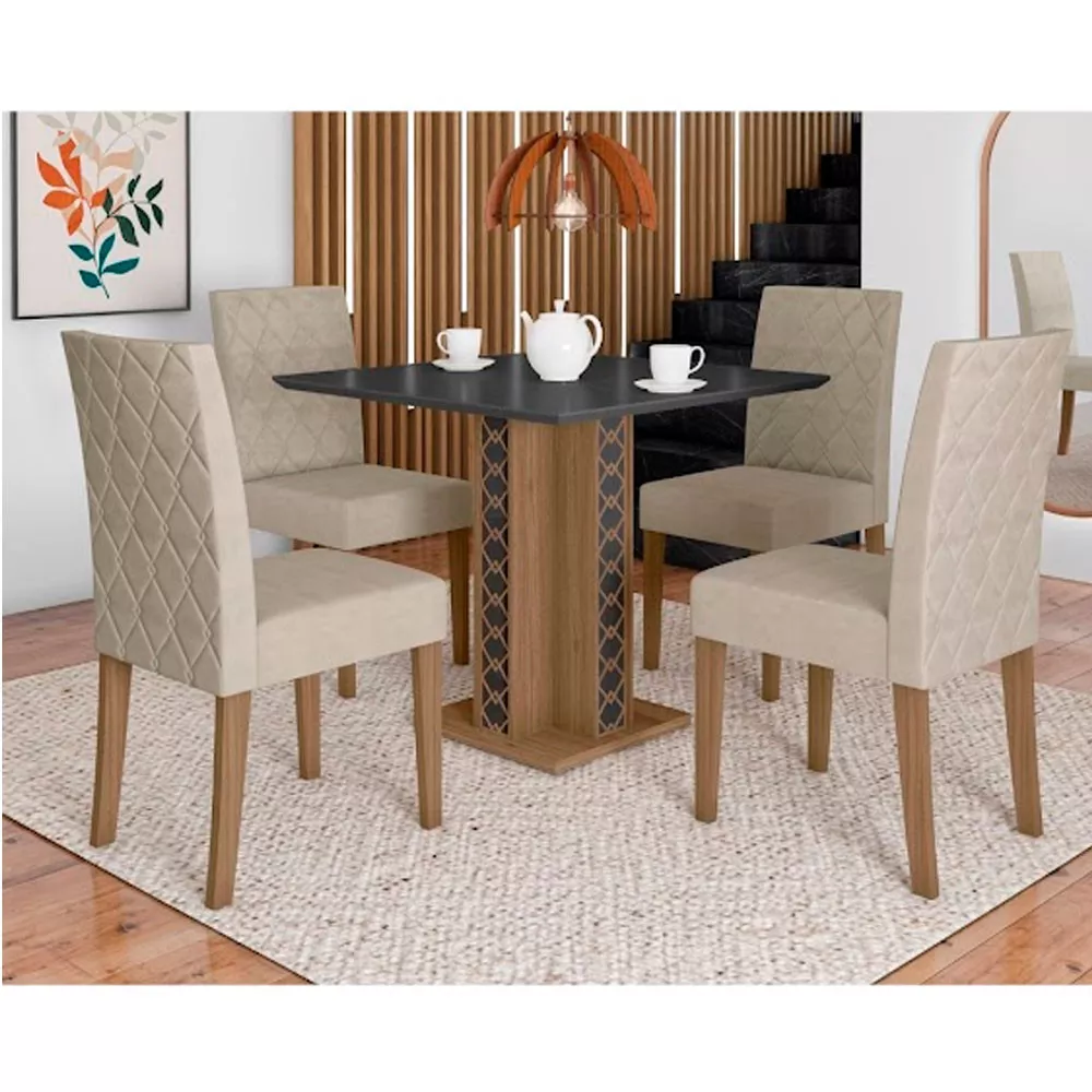 Image 0 of 7 of Conjunto Sala de Jantar Mesa com Tampo Chanfrado Isis 4 Cadeiras Estofadas Jade Poliman