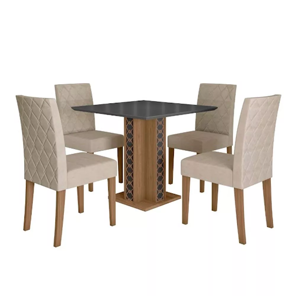 Image 1 of 7 of Conjunto Sala de Jantar Mesa com Tampo Chanfrado Isis 4 Cadeiras Estofadas Jade Poliman