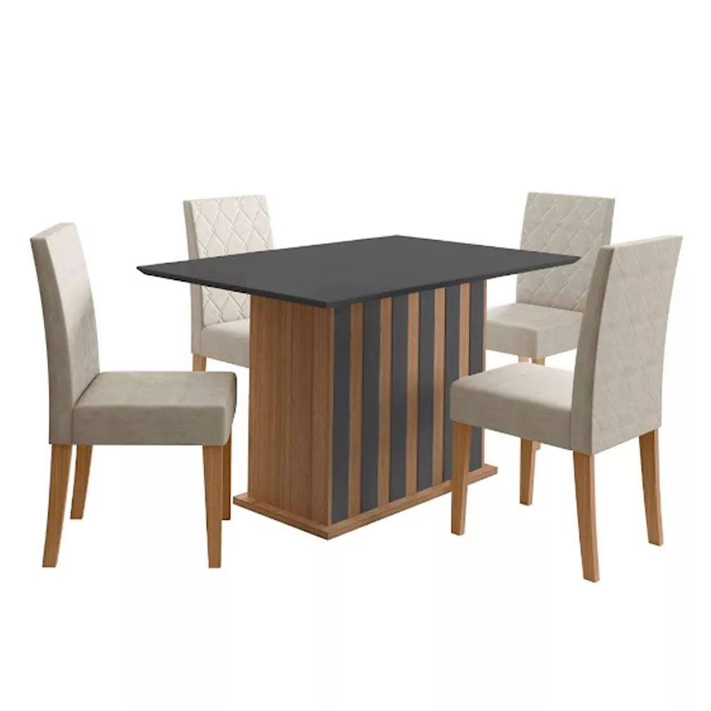 Image 1 of 7 of Conjunto Sala de Jantar Mesa com Tampo Chanfrado Amalia 4 Cadeiras Estofadas Jade Poliman
