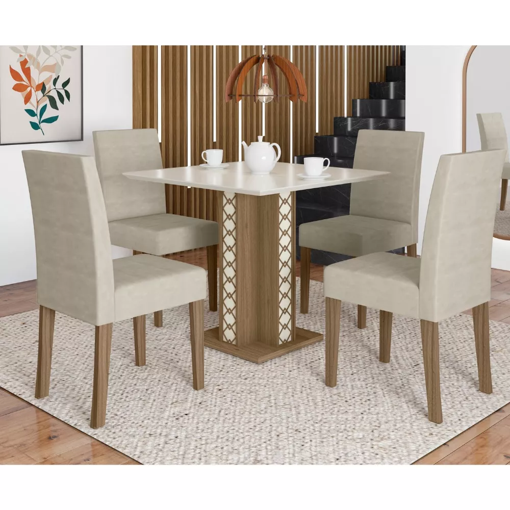 Image 0 of 11 of Conjunto Sala de Jantar Quadrada Mesa Isis 90cm e 04 Cadeiras Josi Poliman Móveis