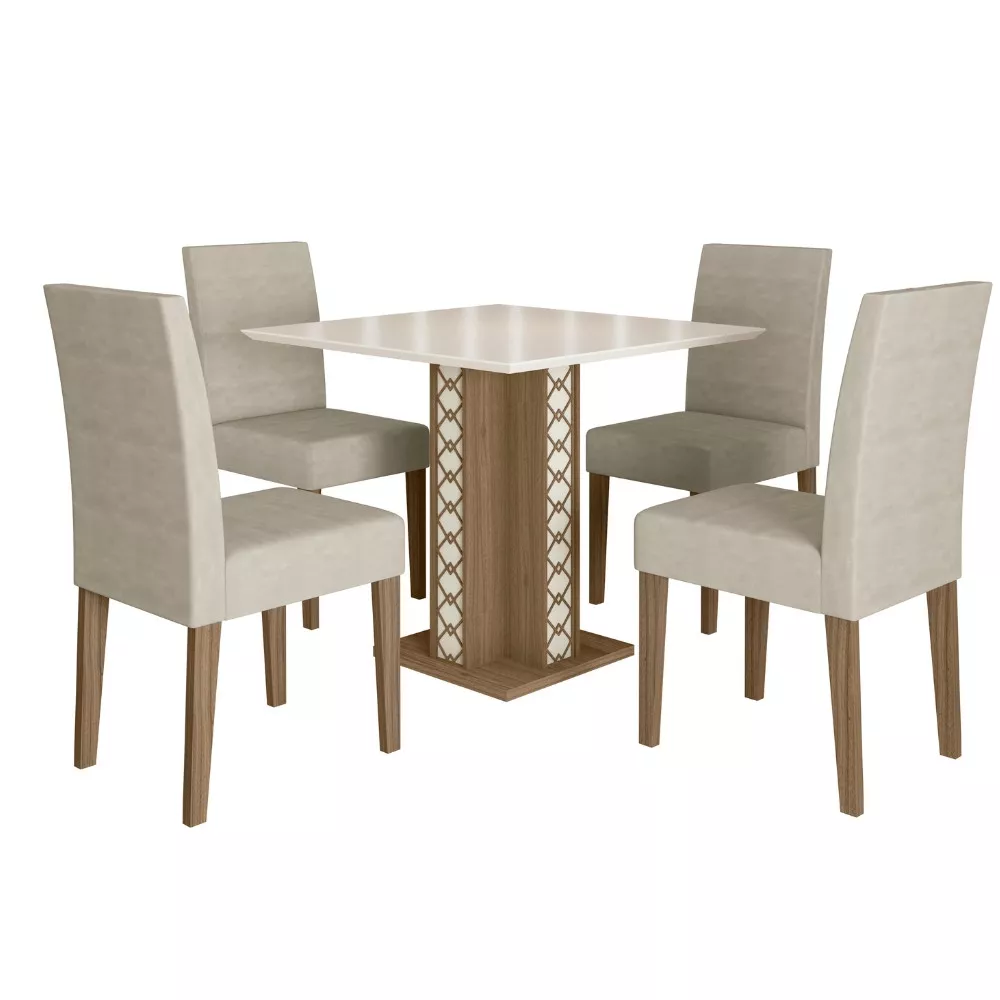 Image 1 of 11 of Conjunto Sala de Jantar Quadrada Mesa Isis 90cm e 04 Cadeiras Josi Poliman Móveis