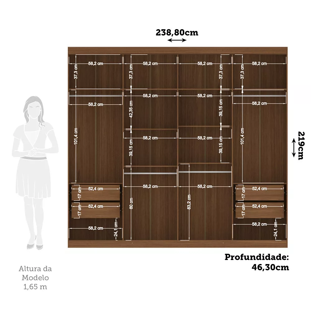 Image 3 of 10 of Guarda Roupa Casal 238cm 8 Portas 4 Gavetas com Espelhos Master New Santos Andirá