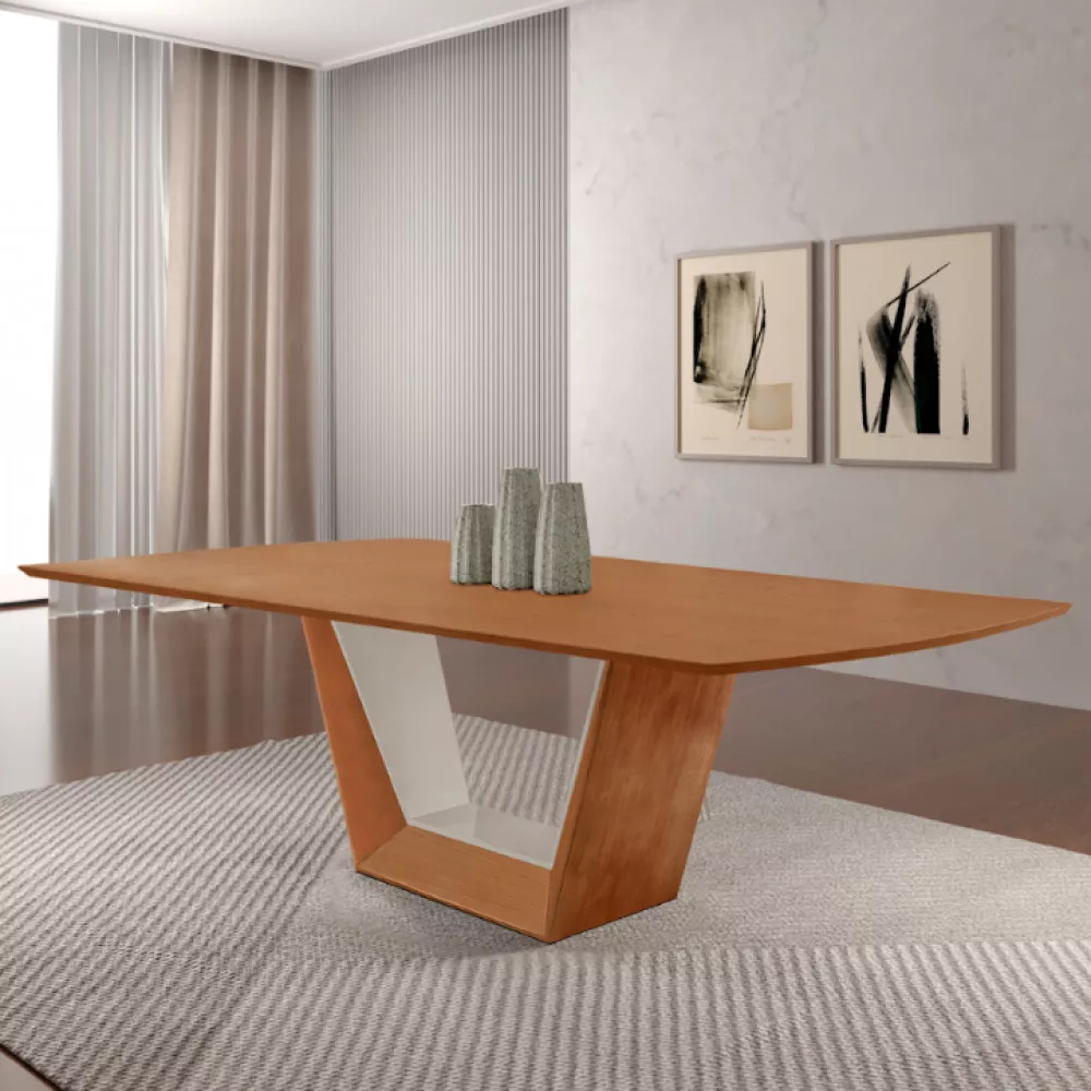 Image 1 of 7 of Mesa para Sala de Jantar Rubi 220cm Madeira Tampo Barril Laminado Moderna Mobilia