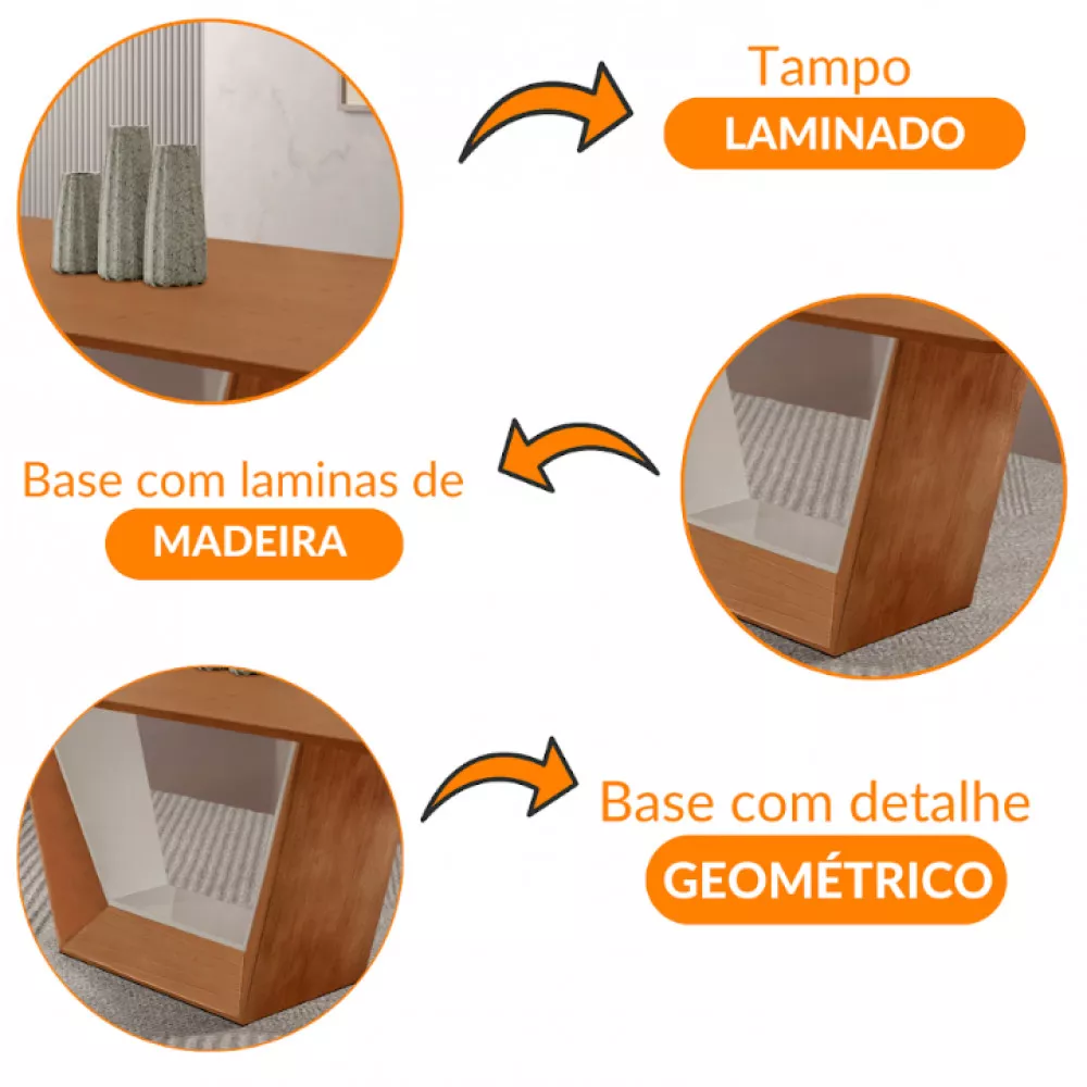 Image 4 of 7 of Mesa para Sala de Jantar Rubi 220cm Madeira Tampo Barril Laminado Moderna Mobilia