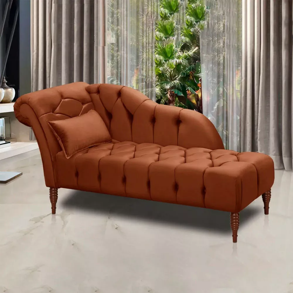 Image 0 of 6 of Chaise Longue Divã Montreal Veludo Marrom Terracota 1,60 - Speciale Home