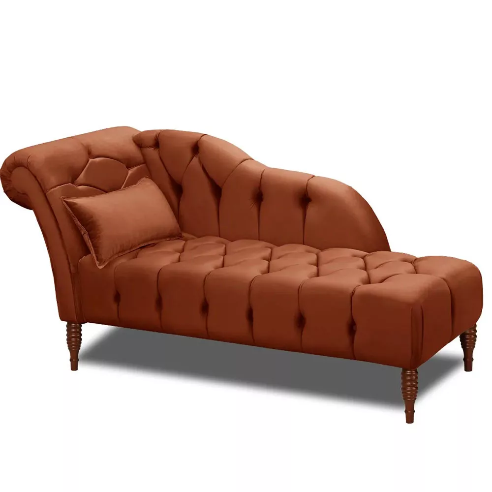 Image 1 of 6 of Chaise Longue Divã Montreal Veludo Marrom Terracota 1,60 - Speciale Home