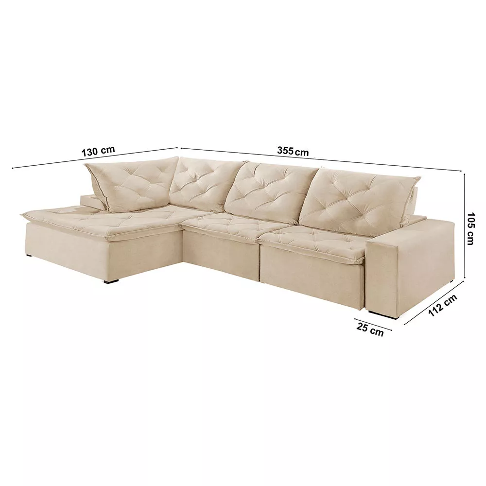 Image 4 of 5 of Sofá Hércules Linho 2 Módulos 100cm B25cm+Chaise 130cm Meu Sofá Online