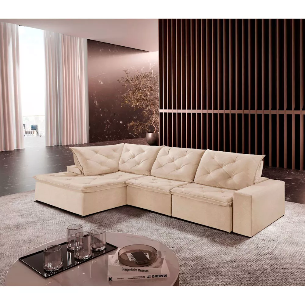 Image 0 of 5 of Sofá Hércules Linho 2 Módulos 90cm B25cm+Chaise 130cm Meu Sofá Online