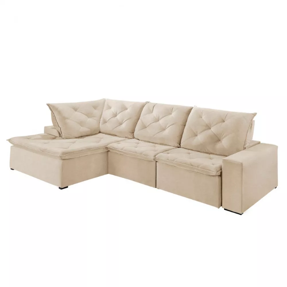 Image 1 of 5 of Sofá Hércules Linho 2 Módulos 90cm B25cm+Chaise 130cm Meu Sofá Online